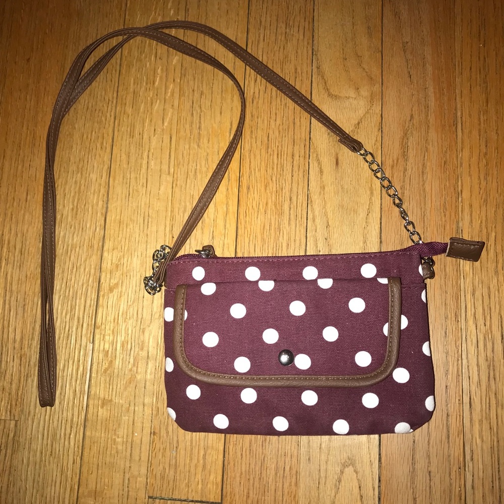 Burgundy and polka dot satchel